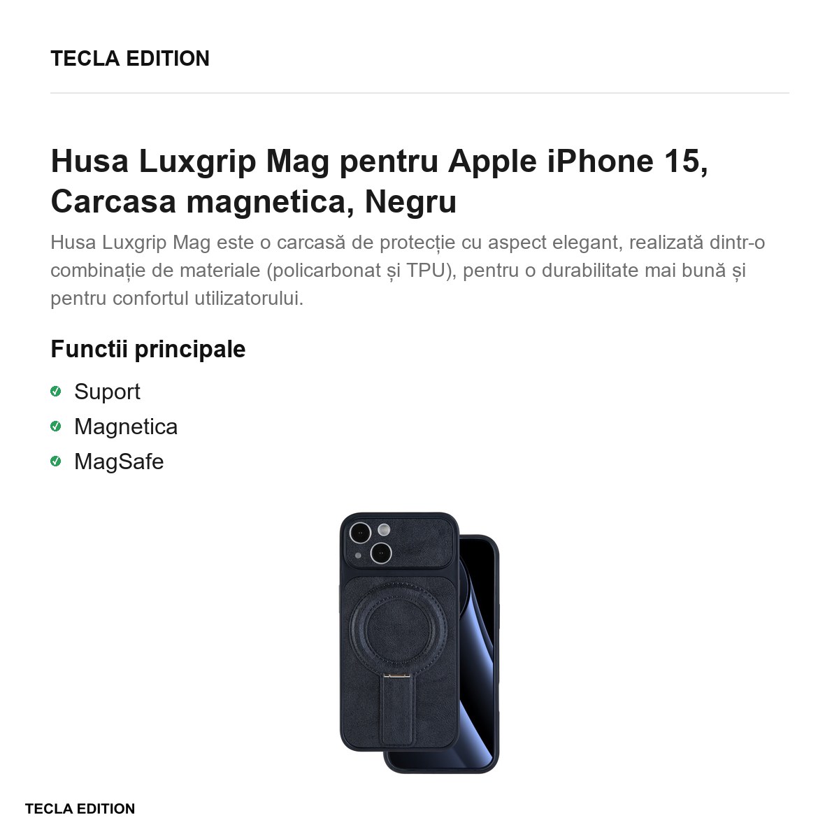 Husa Luxgrip Mag pentru Apple iPhone 15, Carcasa magnetica, Negru [1]