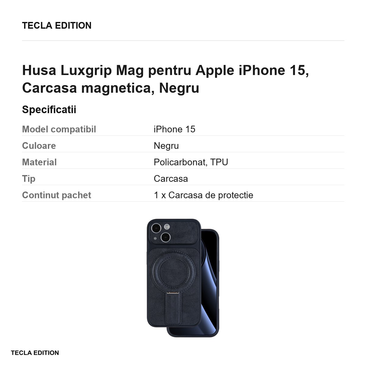 Husa Luxgrip Mag pentru Apple iPhone 15, Carcasa magnetica, Negru [2]