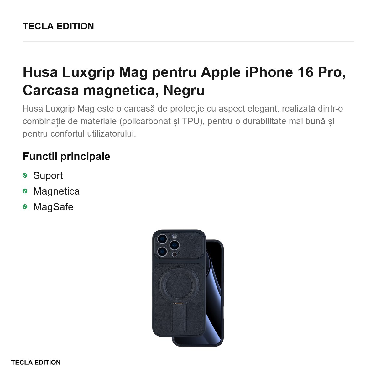 Husa Luxgrip Mag pentru Apple iPhone 16 Pro, Carcasa magnetica, Negru [1]