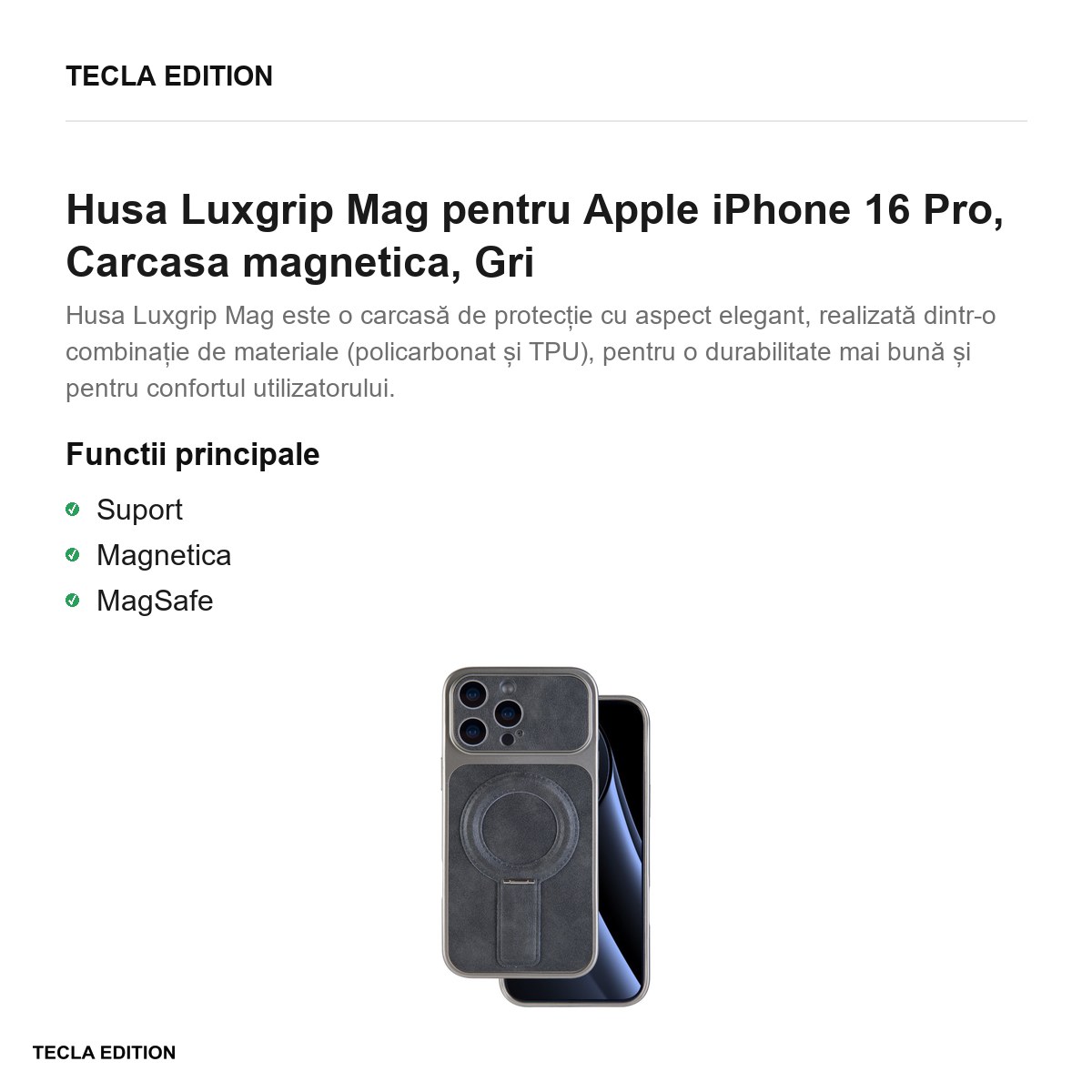Husa Luxgrip Mag pentru Apple iPhone 16 Pro, Carcasa magnetica, Gri [1]