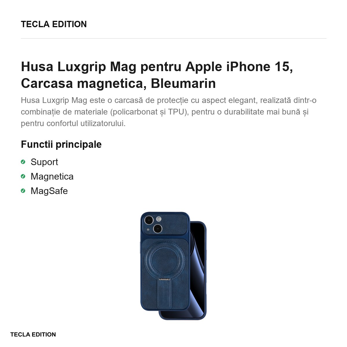 Husa Luxgrip Mag pentru Apple iPhone 15, Carcasa magnetica, Bleumarin [1]