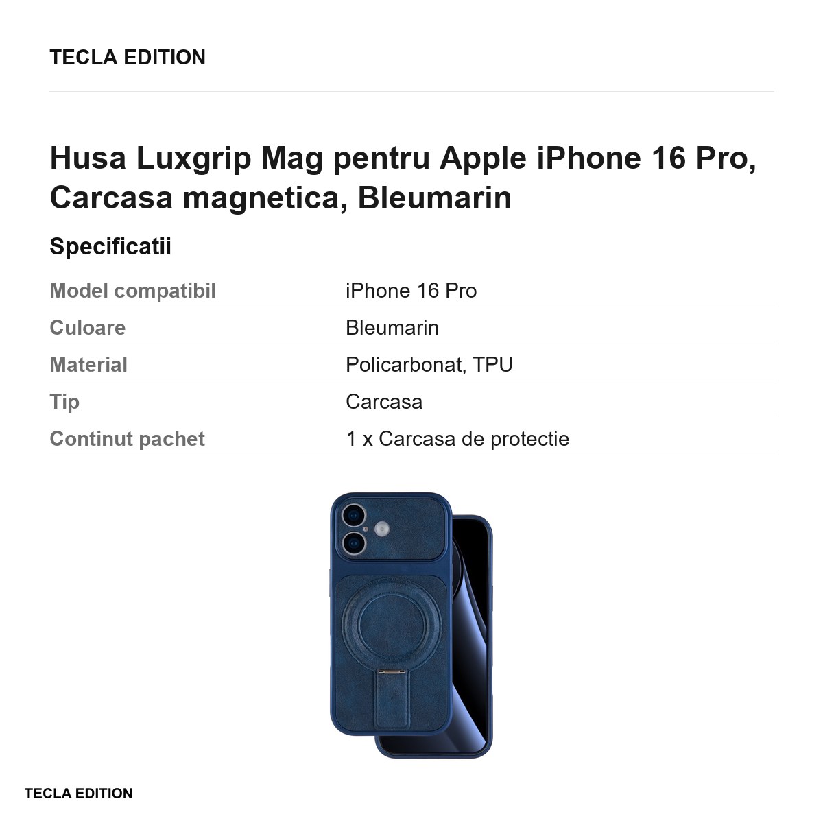Husa Luxgrip Mag pentru Apple iPhone 16 Pro, Carcasa magnetica, Bleumarin [2]
