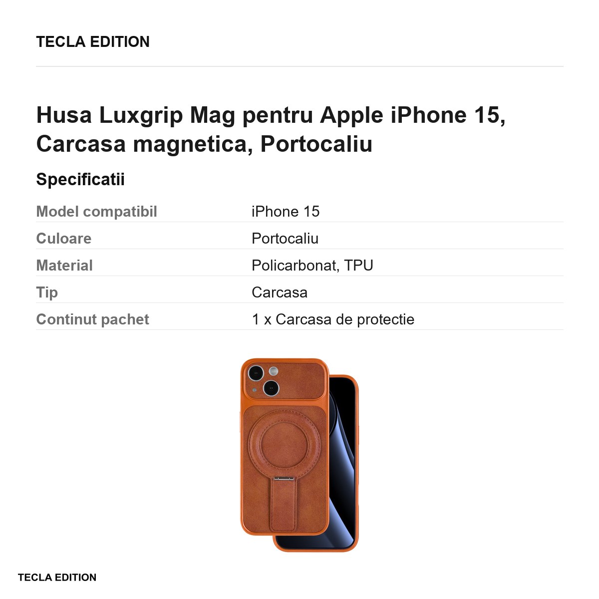Husa Luxgrip Mag pentru Apple iPhone 15, Carcasa magnetica, Portocaliu [2]