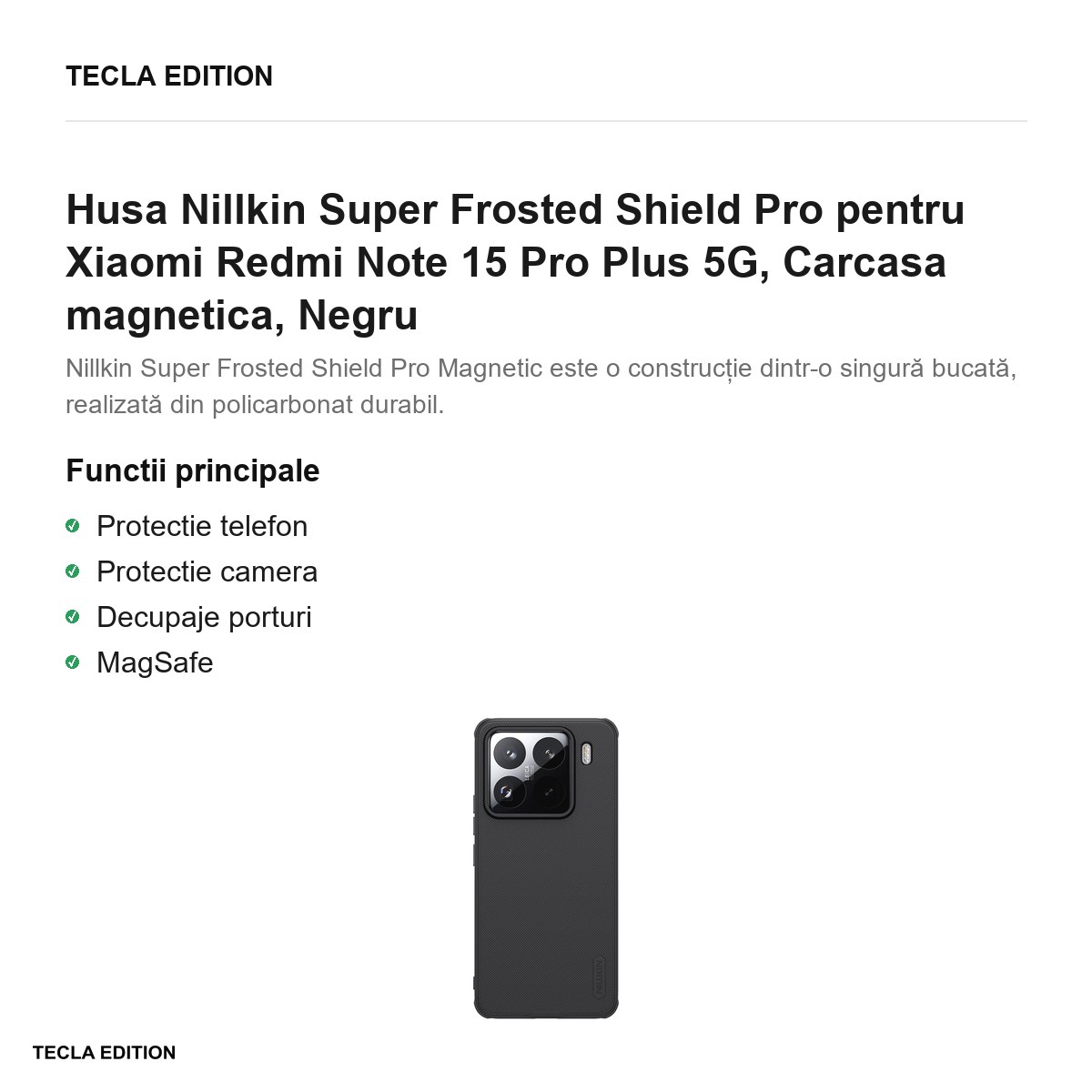 Husa Nillkin Super Frosted Shield Pro pentru Xiaomi Redmi Note 15 Pro Plus 5G, Carcasa magnetica, Negru [1]