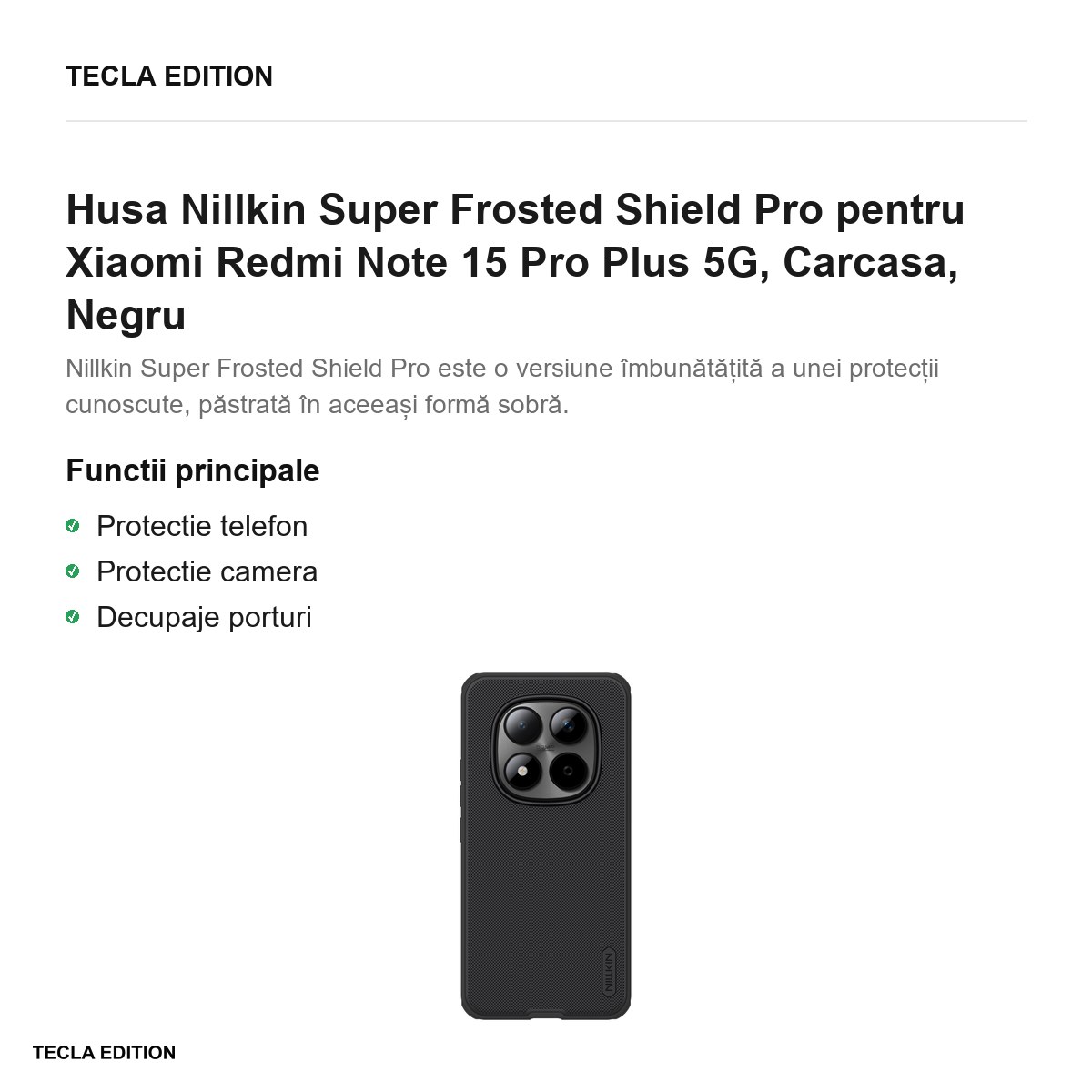 Husa Nillkin Super Frosted Shield Pro pentru Xiaomi Redmi Note 15 Pro Plus 5G, Carcasa, Negru [1]
