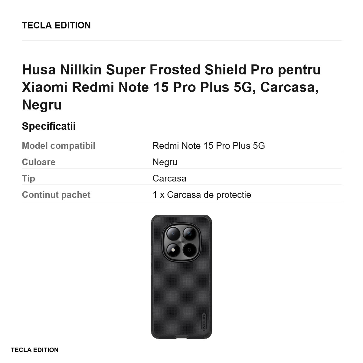 Husa Nillkin Super Frosted Shield Pro pentru Xiaomi Redmi Note 15 Pro Plus 5G, Carcasa, Negru [2]