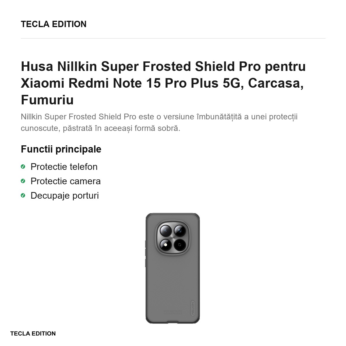 Husa Nillkin Super Frosted Shield Pro pentru Xiaomi Redmi Note 15 Pro Plus 5G, Carcasa, Fumuriu [1]