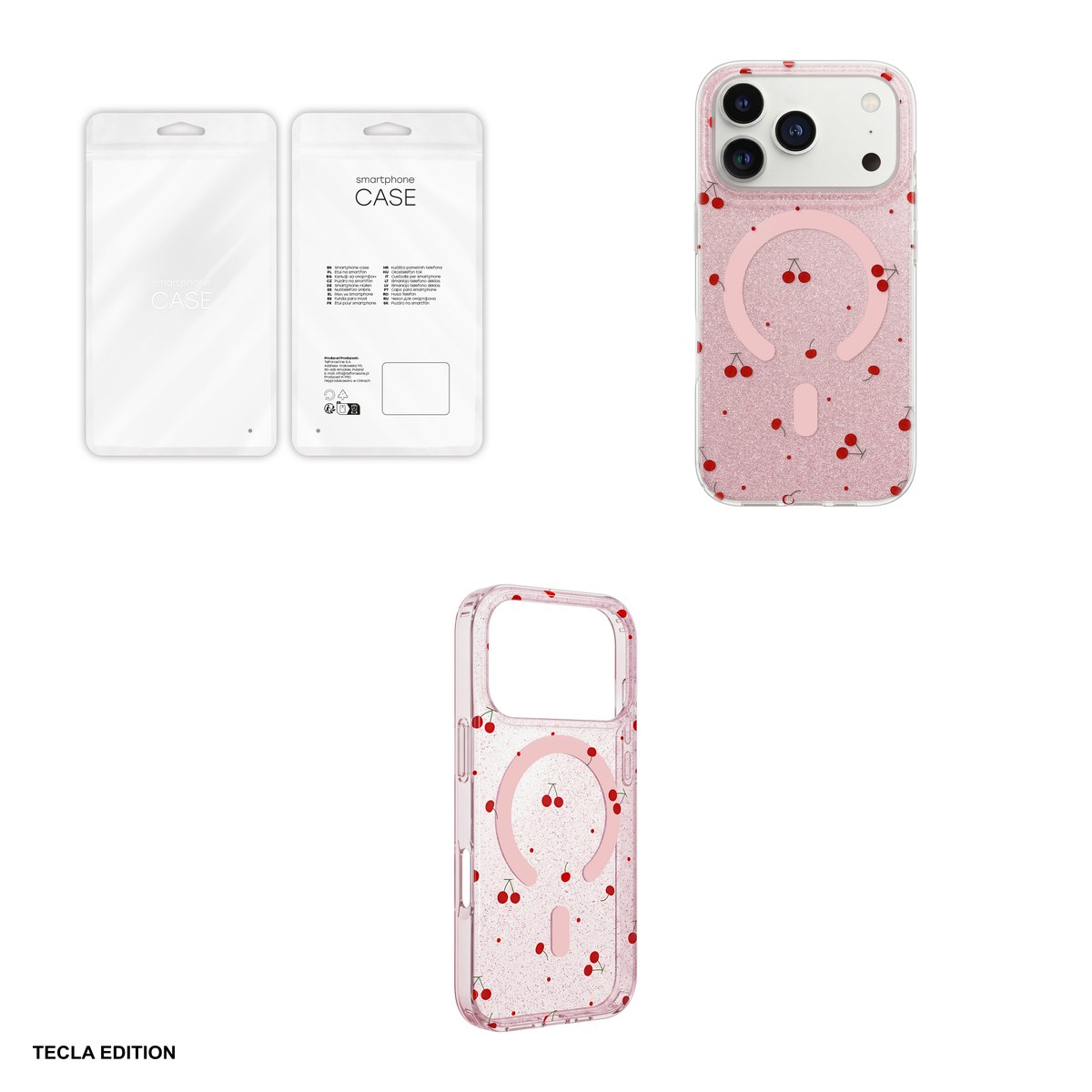 Husa Cherry Mag glitter pentru Apple iPhone 15, Carcasa magnetica, Roz [3]