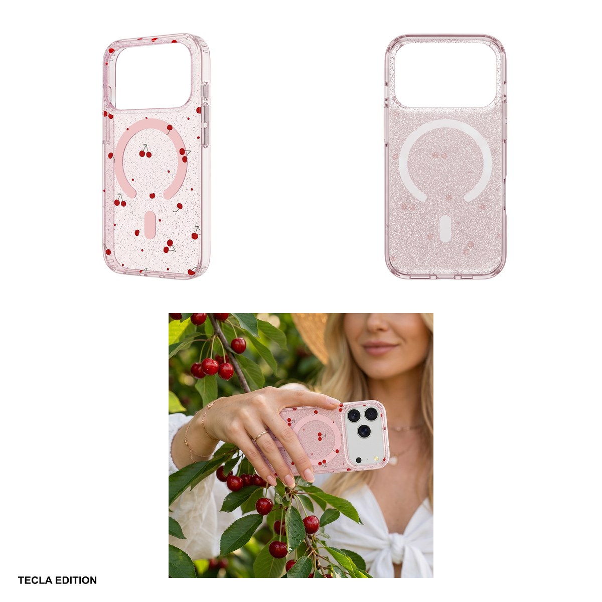 Husa Cherry Mag glitter pentru Apple iPhone 15, Carcasa magnetica, Roz [4]