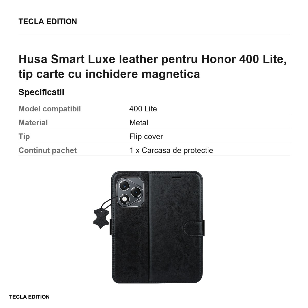 Husa Smart Luxe leather pentru Honor 400 Lite, tip carte cu inchidere magnetica, Negru [2]