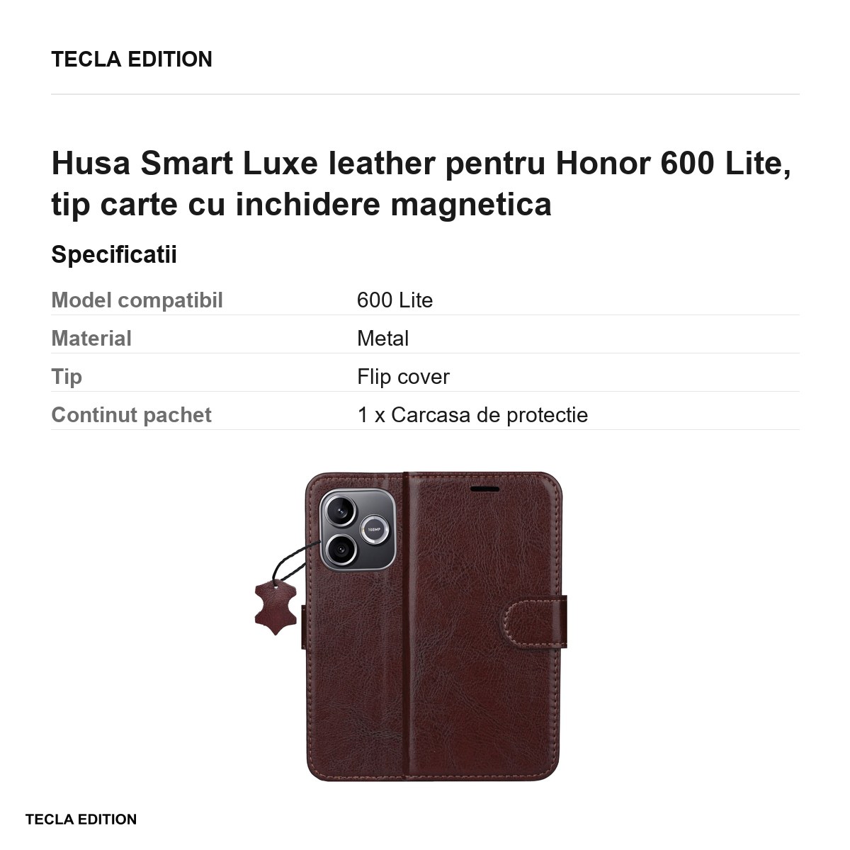 Husa Smart Luxe leather pentru Honor 600 Lite, tip carte cu inchidere magnetica, Maro [2]