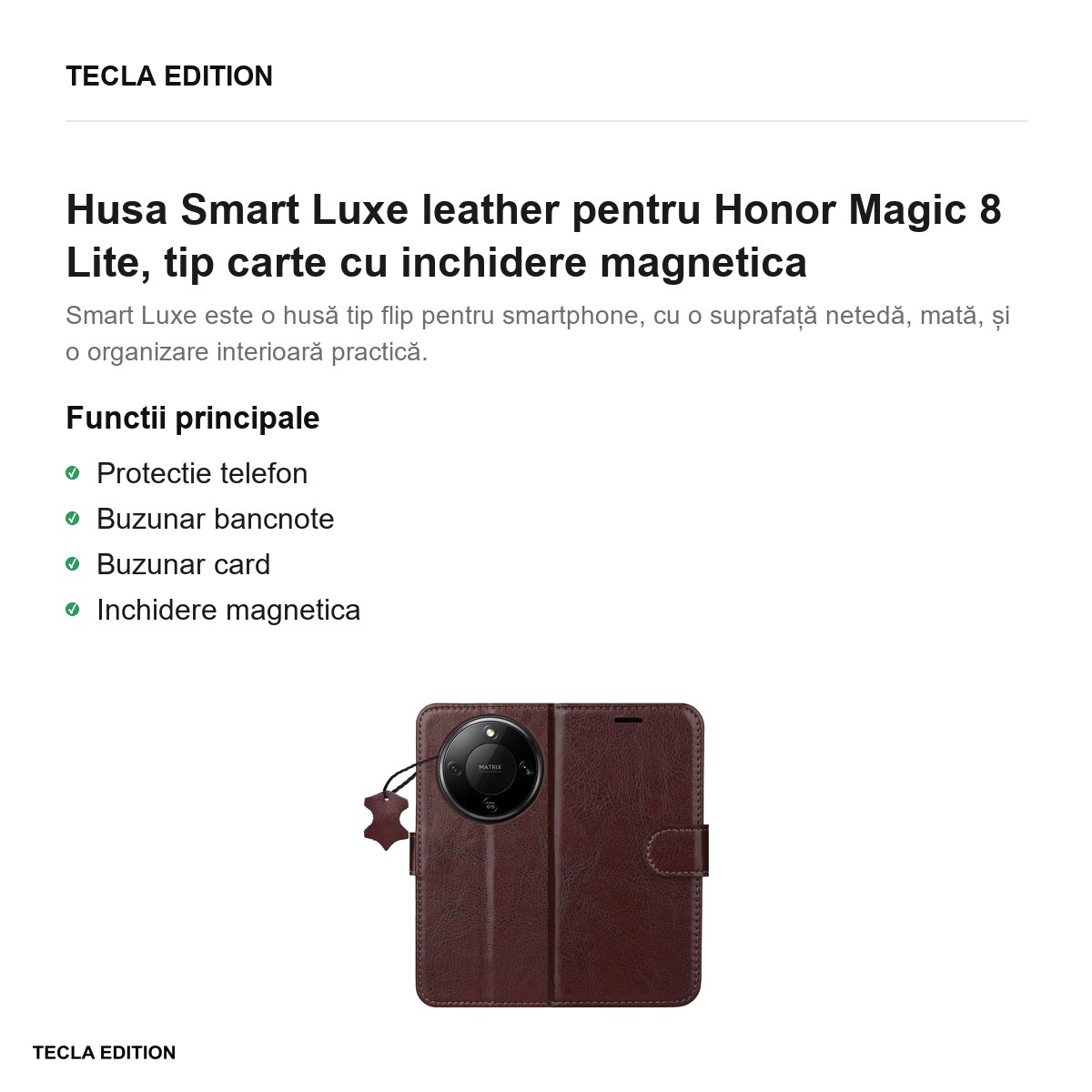 Husa Smart Luxe leather pentru Honor Magic 8 Lite, tip carte cu inchidere magnetica, Maro [1]