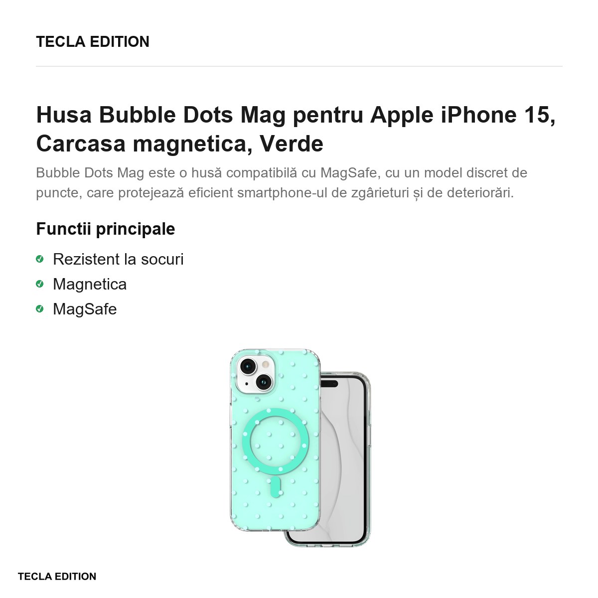 Husa Bubble Dots Mag pentru Apple iPhone 15, Carcasa magnetica, Verde [1]