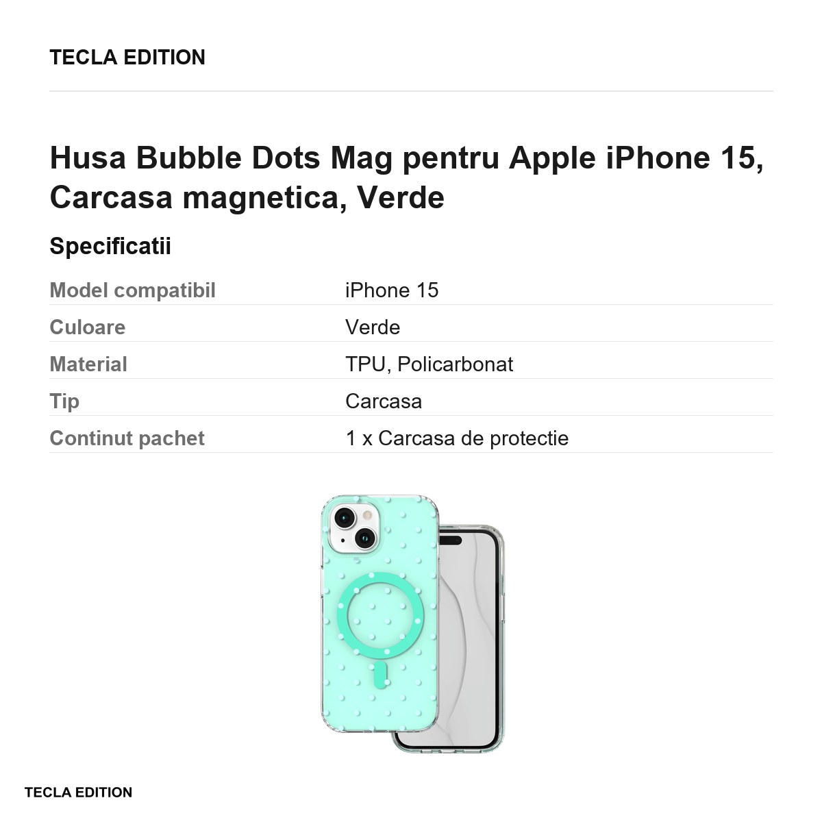 Husa Bubble Dots Mag pentru Apple iPhone 15, Carcasa magnetica, Verde [2]
