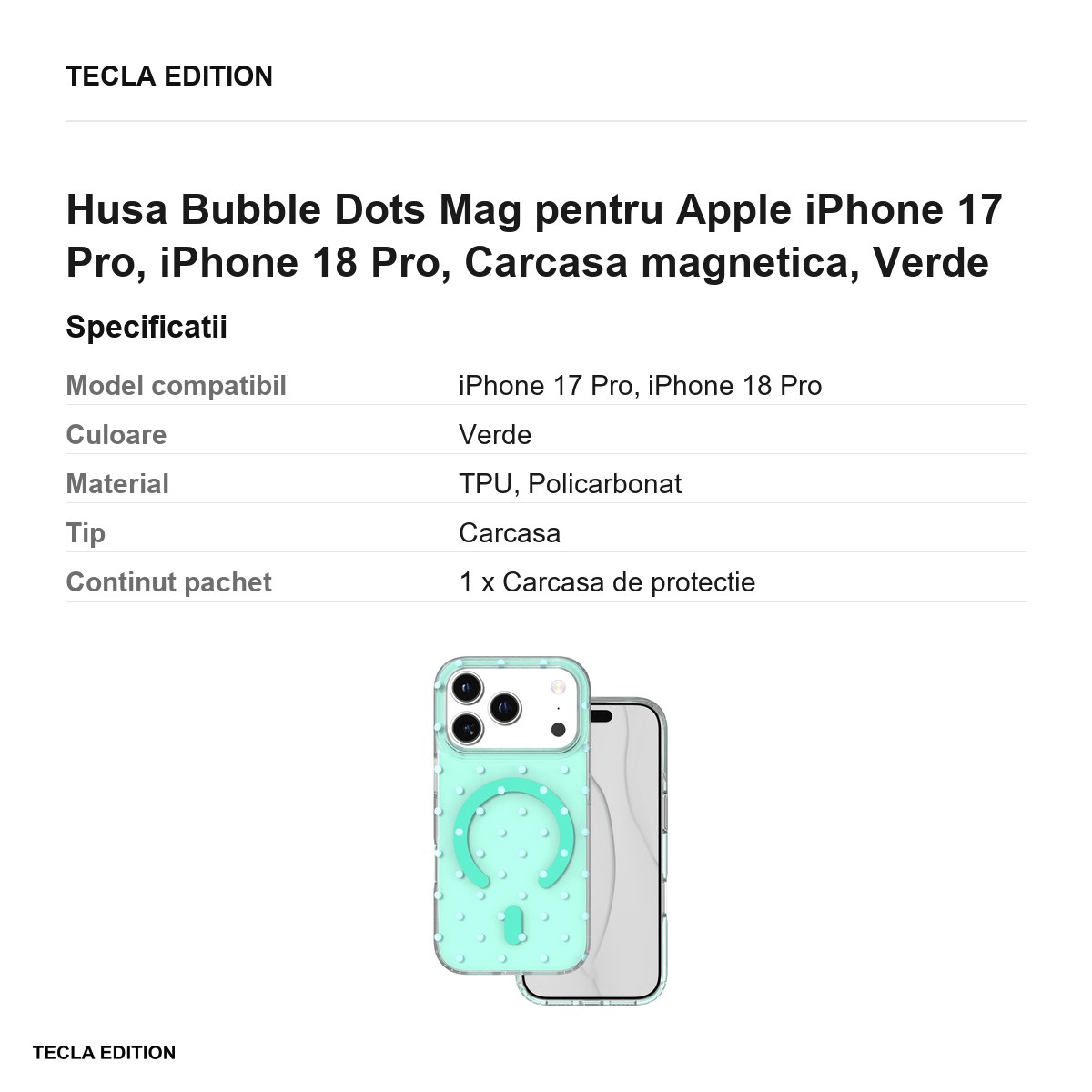 Husa Bubble Dots Mag pentru Apple iPhone 17 Pro, iPhone 18 Pro, Carcasa magnetica, Verde [2]