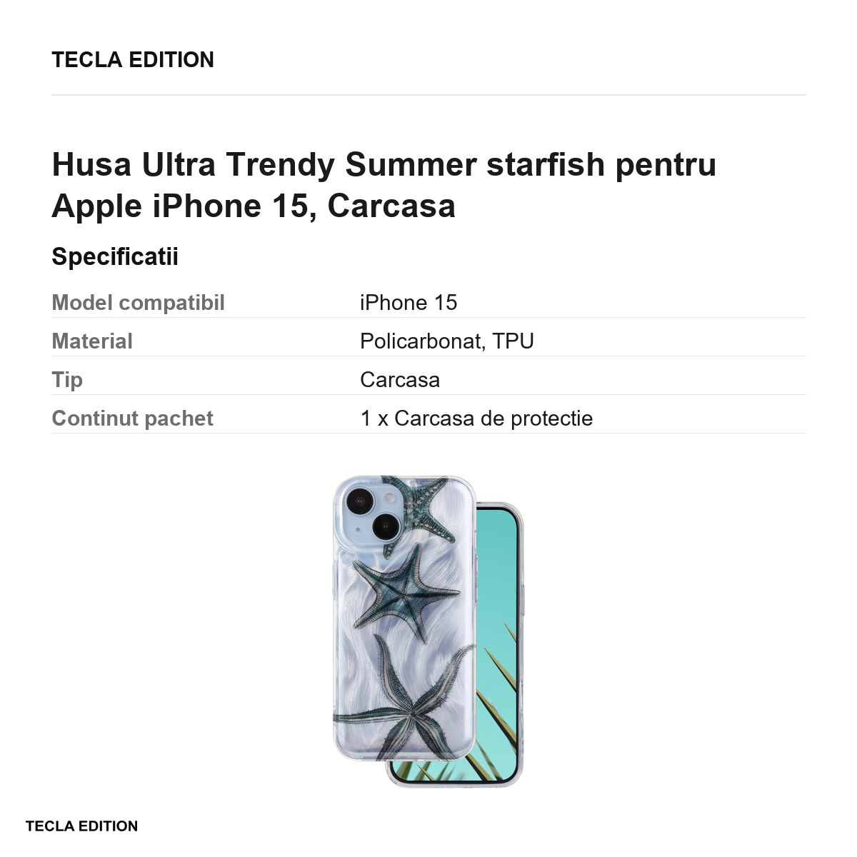 Husa Ultra Trendy Summer starfish pentru Apple iPhone 15, Carcasa, Imprimeu [2]