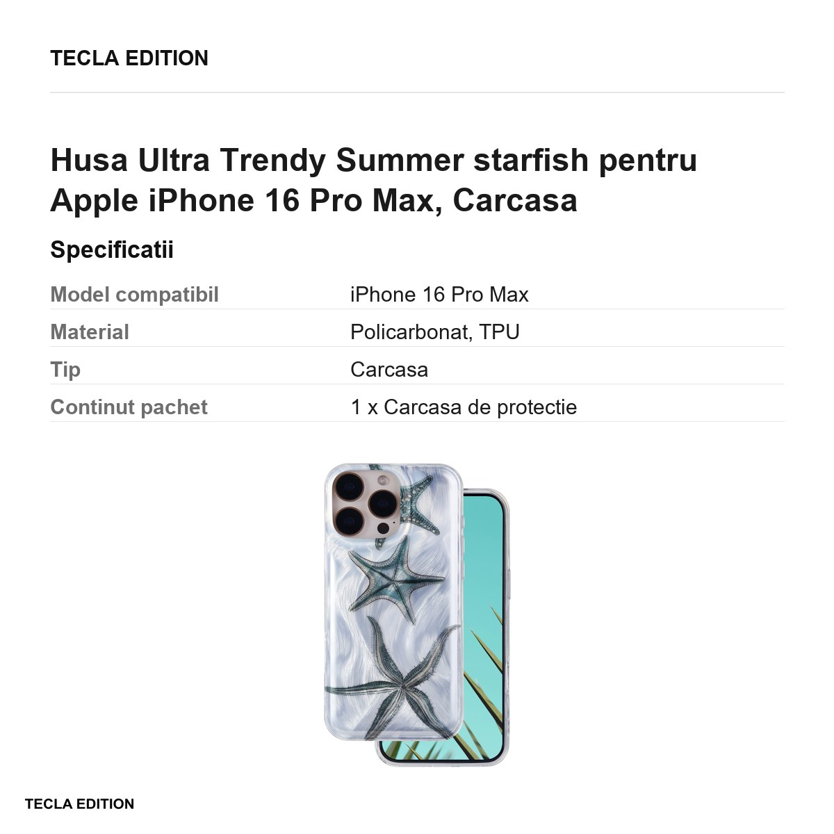 Husa Ultra Trendy Summer starfish pentru Apple iPhone 16 Pro Max, Carcasa, Imprimeu [2]