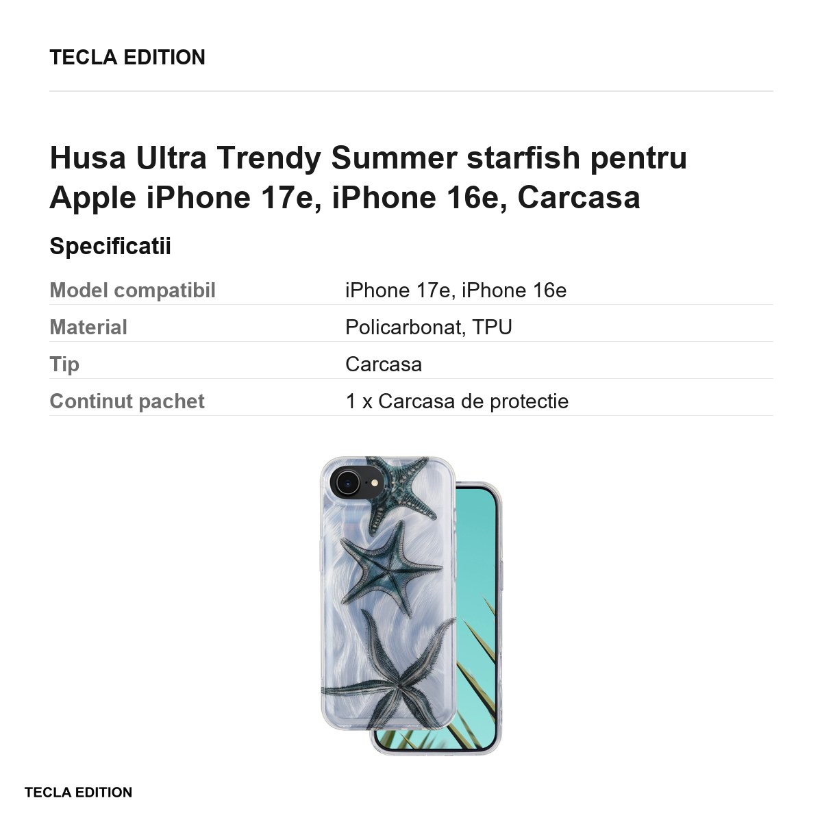 Husa Ultra Trendy Summer starfish pentru Apple iPhone 17e, iPhone 16e, Carcasa, Imprimeu [2]