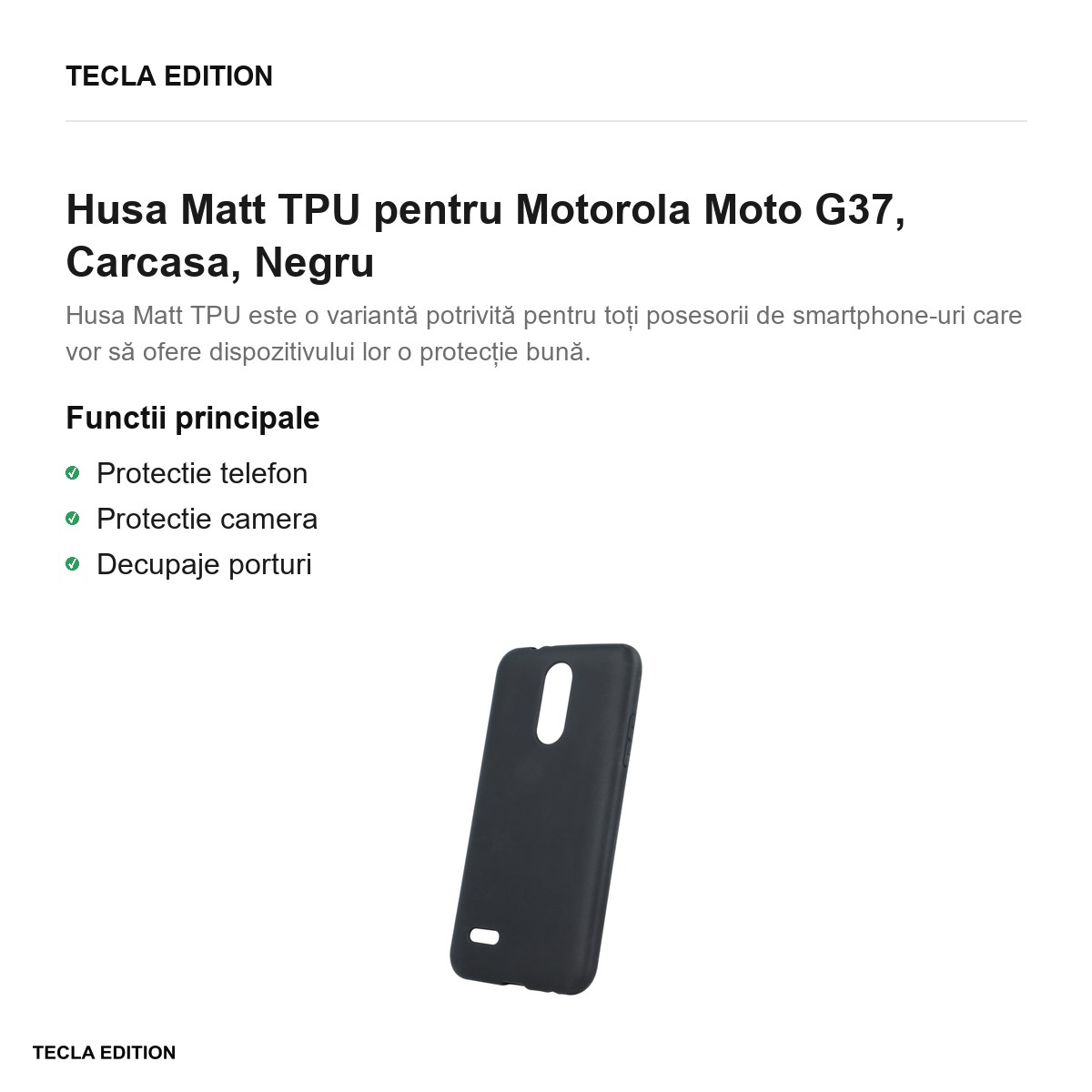 Husa Matt TPU pentru Motorola Moto G37, Carcasa, Negru [1]