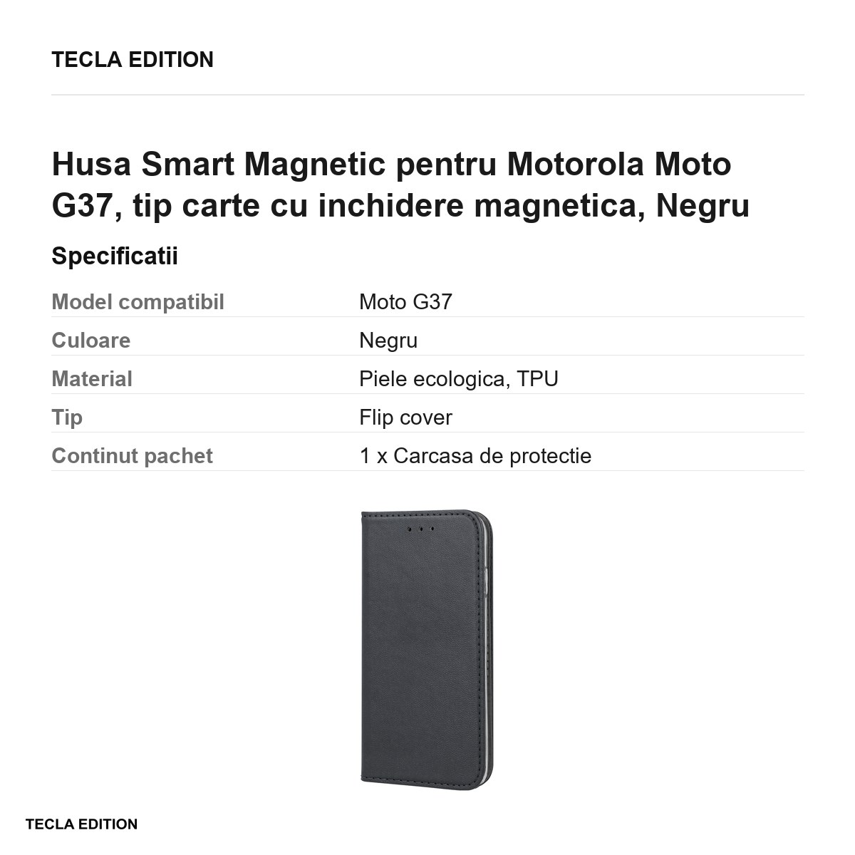 Husa Smart Magnetic pentru Motorola Moto G37, tip carte cu inchidere magnetica, Negru [2]