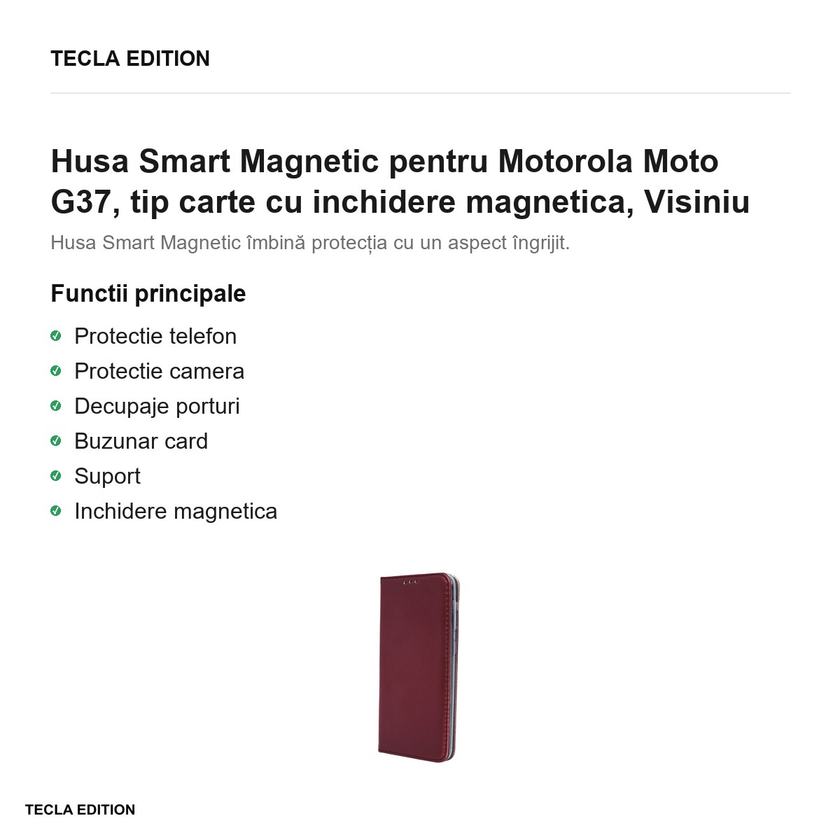Husa Smart Magnetic pentru Motorola Moto G37, tip carte cu inchidere magnetica, Visiniu [1]