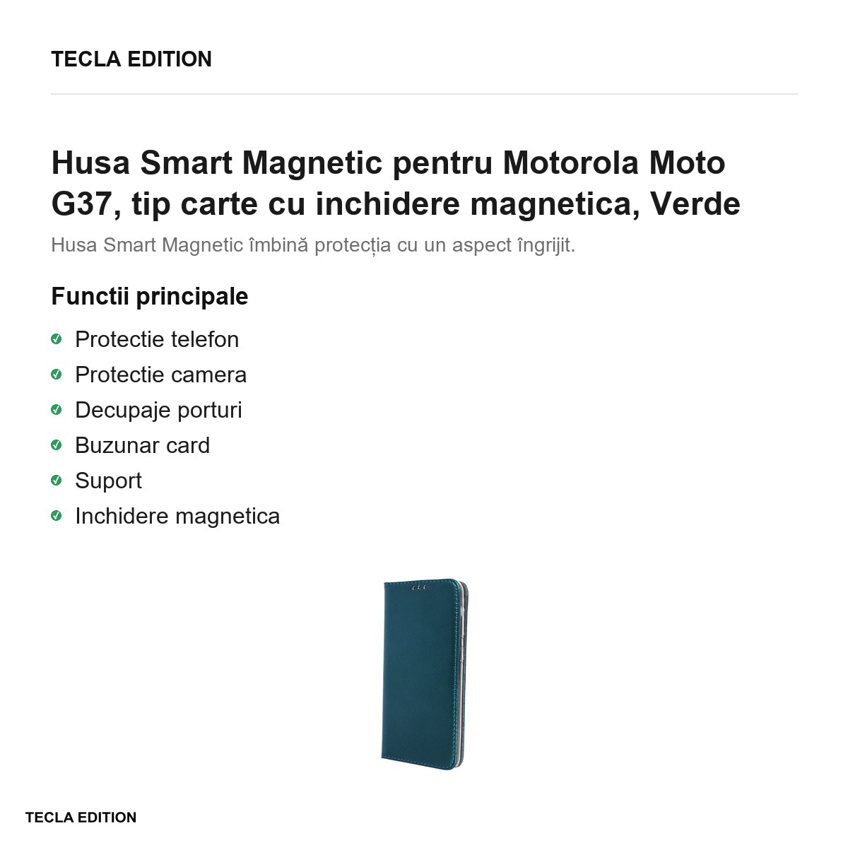 Husa Smart Magnetic pentru Motorola Moto G37, tip carte cu inchidere magnetica, Verde [1]