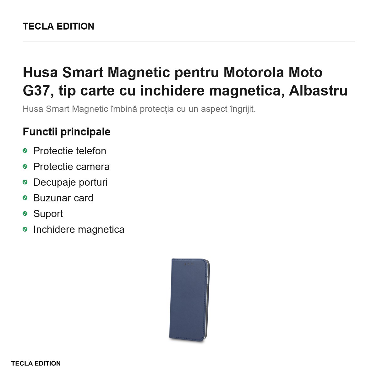 Husa Smart Magnetic pentru Motorola Moto G37, tip carte cu inchidere magnetica, Albastru [1]