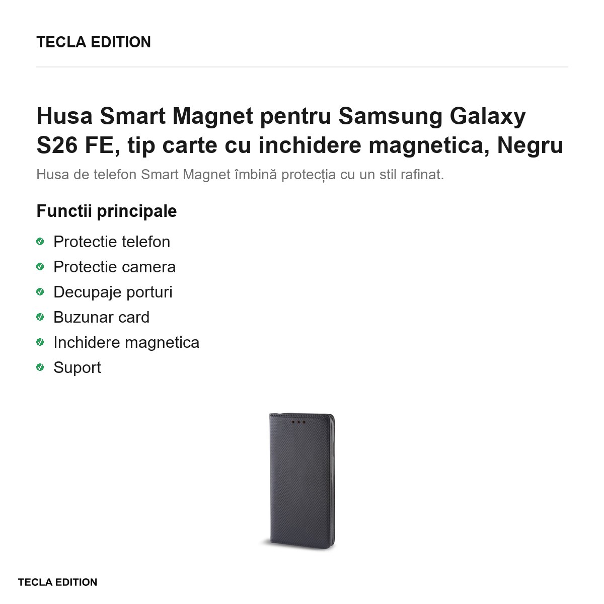 Husa Smart Magnet pentru Samsung Galaxy S26 FE, tip carte cu inchidere magnetica, Negru [1]