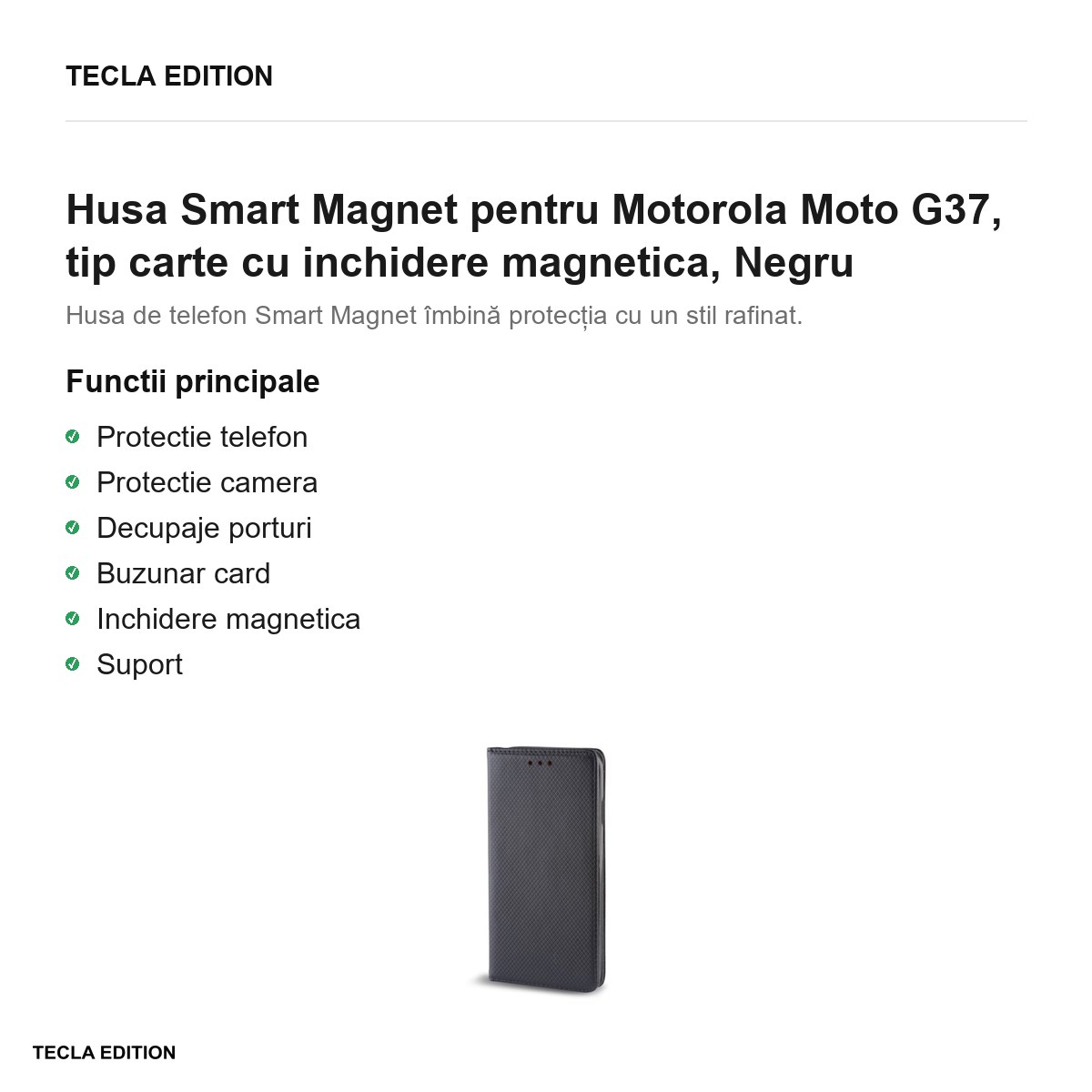 Husa Smart Magnet pentru Motorola Moto G37, tip carte cu inchidere magnetica, Negru [1]