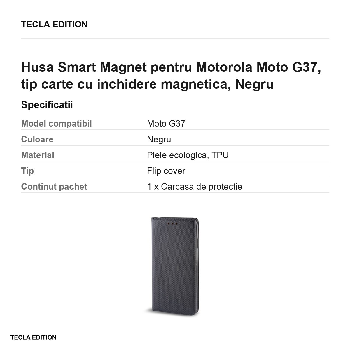 Husa Smart Magnet pentru Motorola Moto G37, tip carte cu inchidere magnetica, Negru [2]