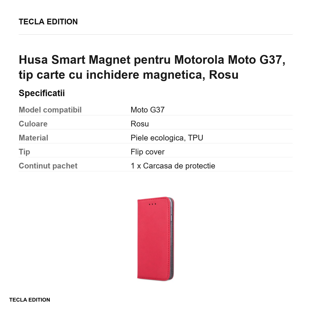 Husa Smart Magnet pentru Motorola Moto G37, tip carte cu inchidere magnetica, Rosu [2]