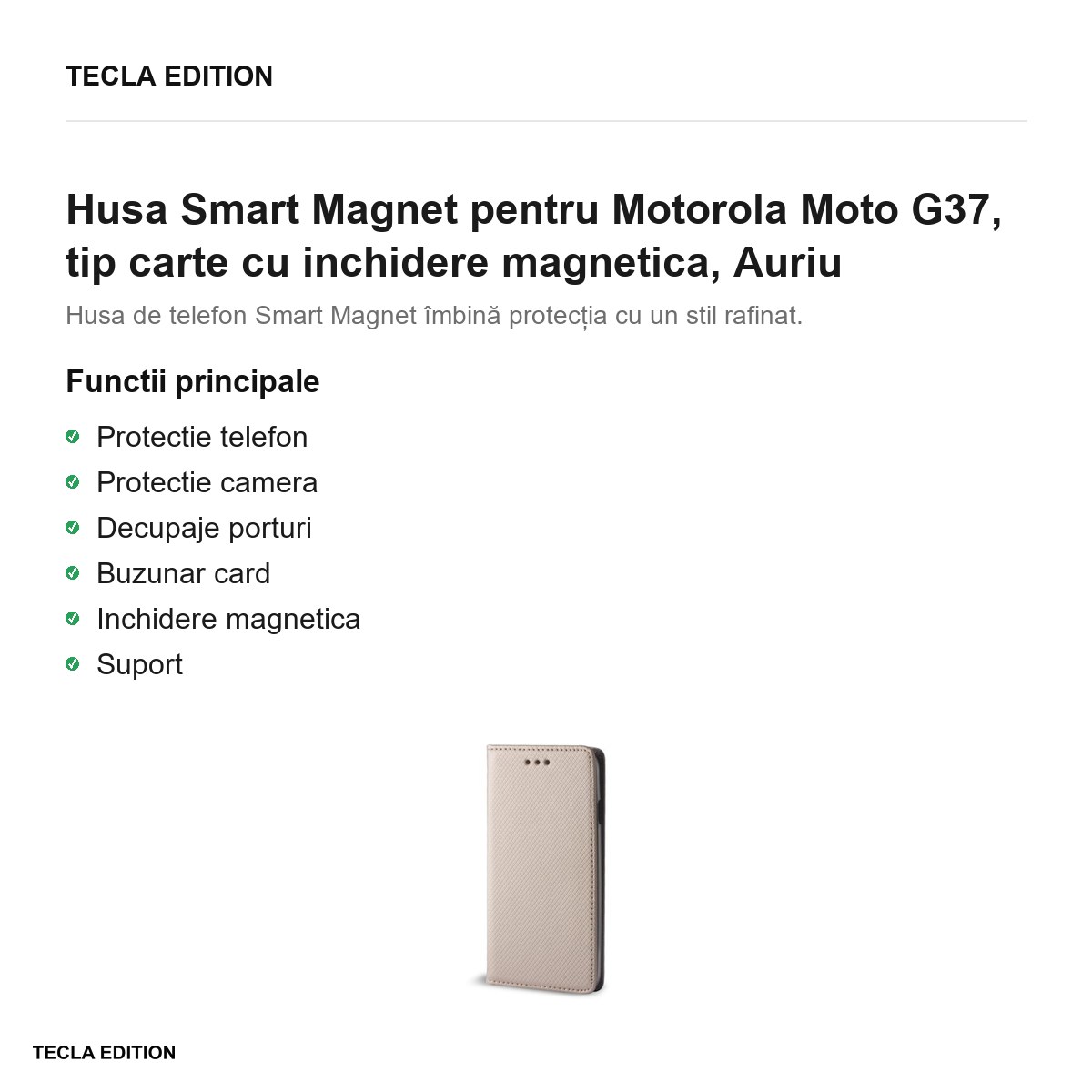 Husa Smart Magnet pentru Motorola Moto G37, tip carte cu inchidere magnetica, Auriu [1]