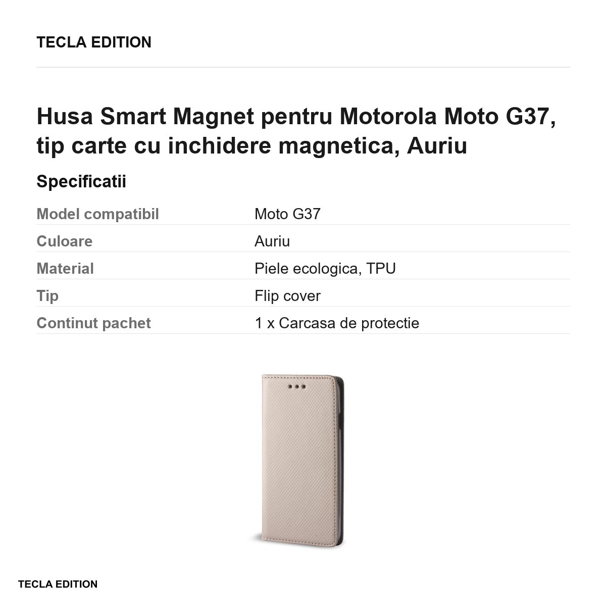 Husa Smart Magnet pentru Motorola Moto G37, tip carte cu inchidere magnetica, Auriu [2]