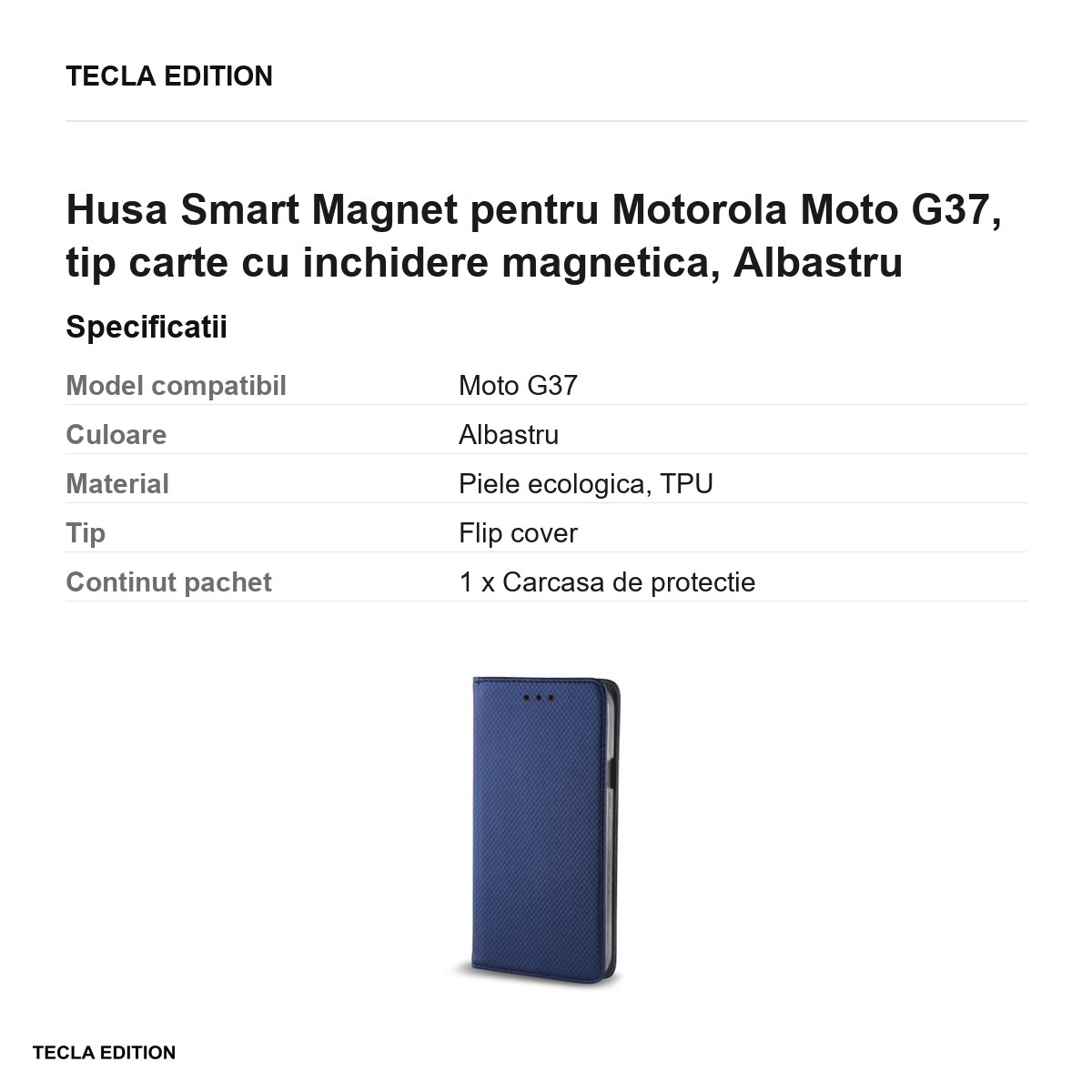 Husa Smart Magnet pentru Motorola Moto G37, tip carte cu inchidere magnetica, Albastru [2]