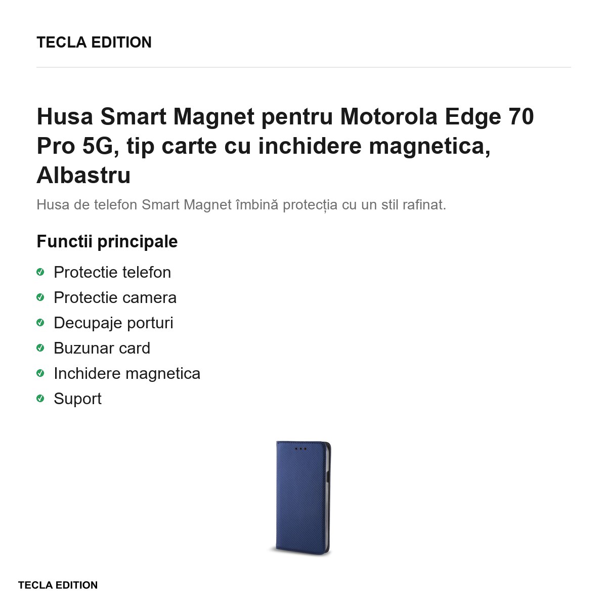 Husa Smart Magnet pentru Motorola Edge 70 Pro 5G, tip carte cu inchidere magnetica, Albastru [1]