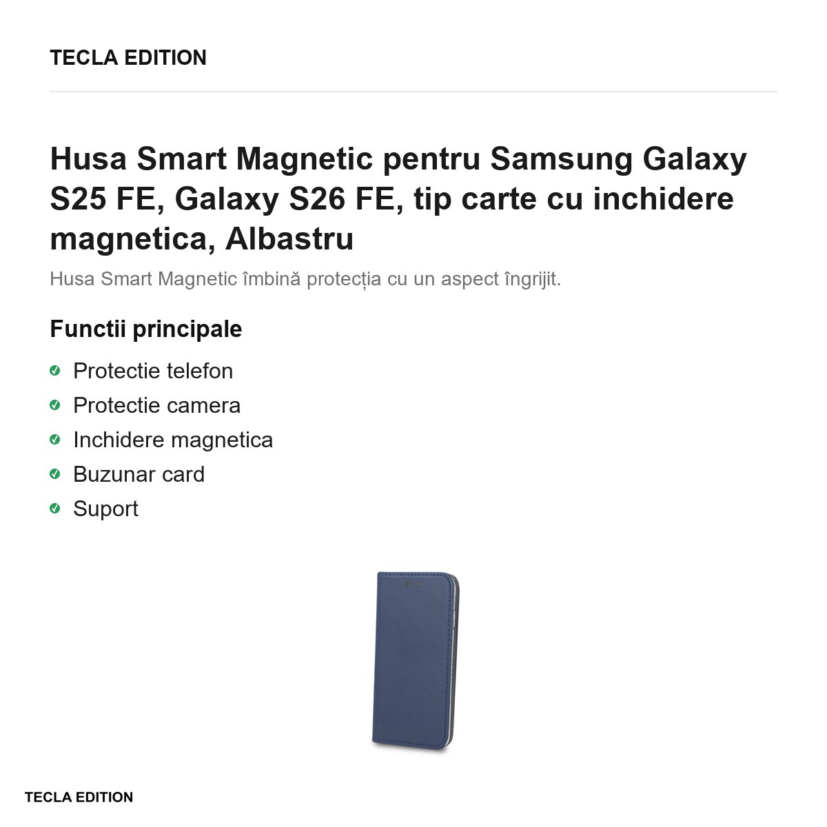 Husa Smart Magnetic pentru Samsung Galaxy S25 FE, Galaxy S26 FE, tip carte cu inchidere magnetica, Albastru [1]