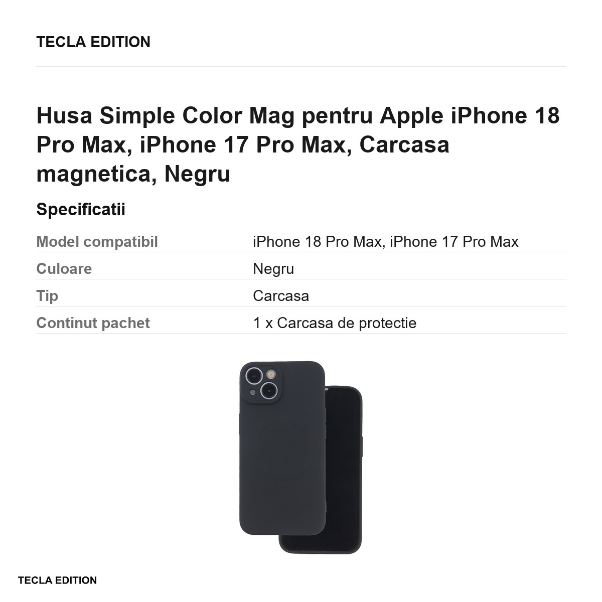 Husa Simple Color Mag pentru Apple iPhone 18 Pro Max, iPhone 17 Pro Max, Carcasa magnetica, Negru [2]