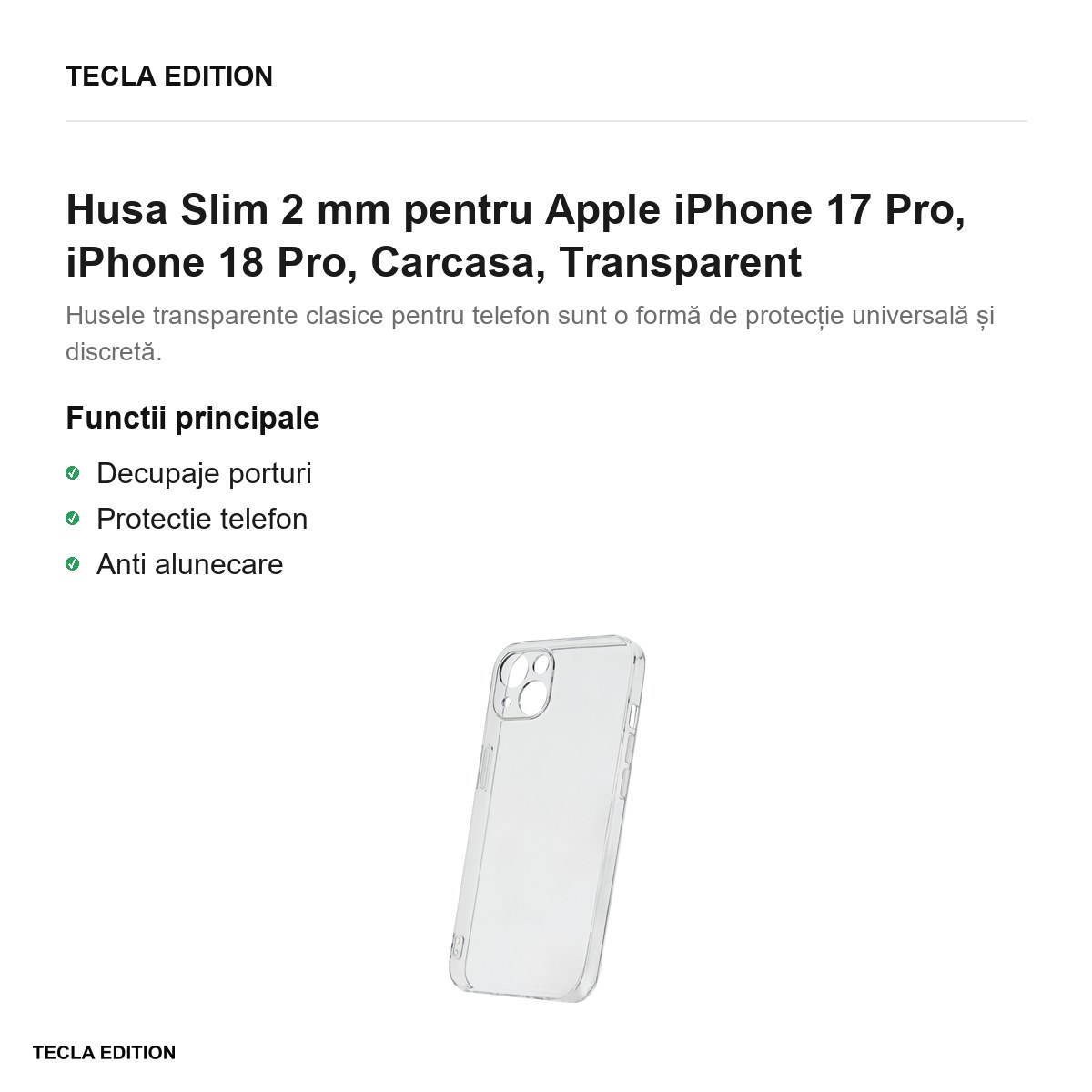 Husa Slim 2 mm pentru Apple iPhone 17 Pro, iPhone 18 Pro, Carcasa, Transparent [1]