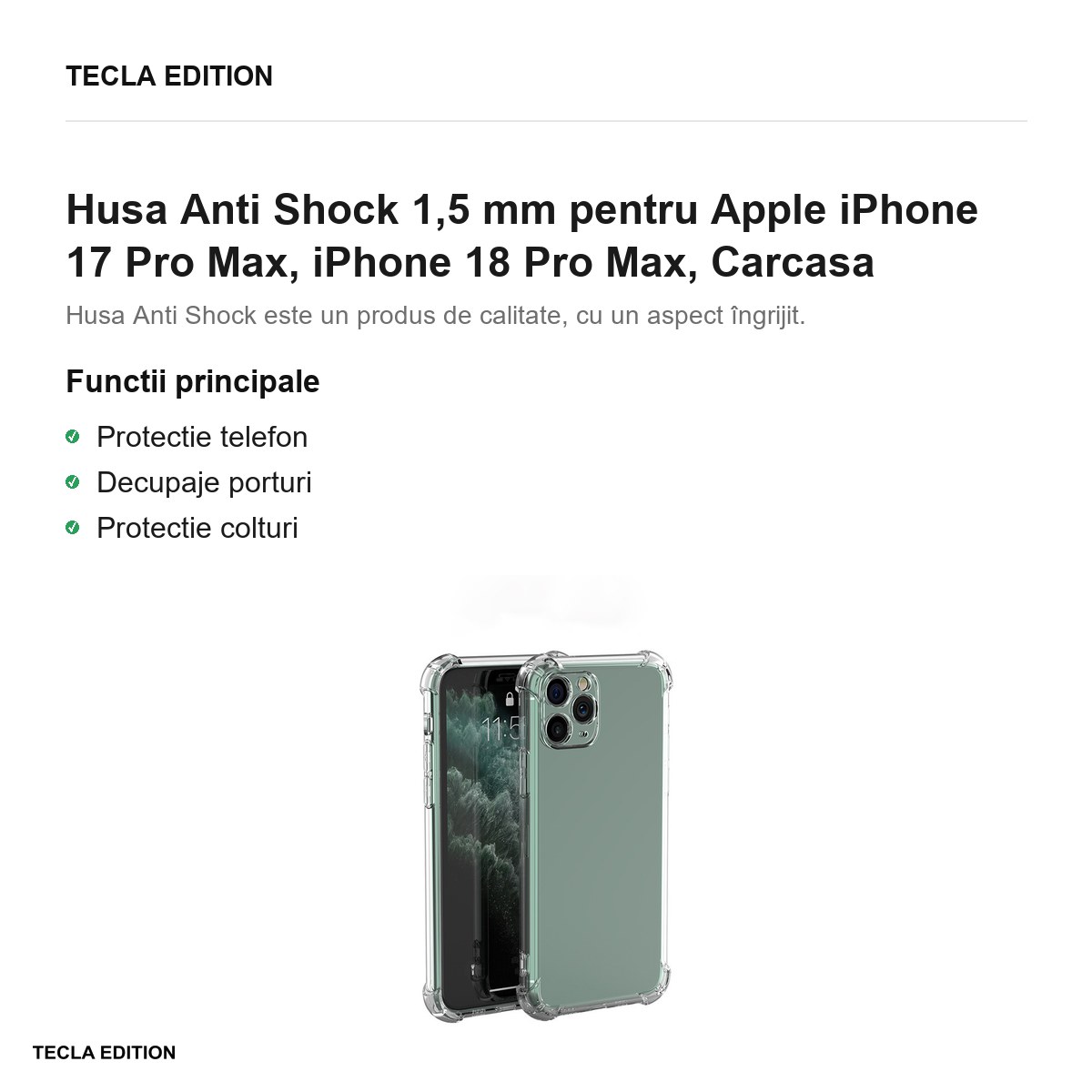 Husa Anti Shock 1,5 mm pentru Apple iPhone 17 Pro Max, iPhone 18 Pro Max, Carcasa, Transparent [1]