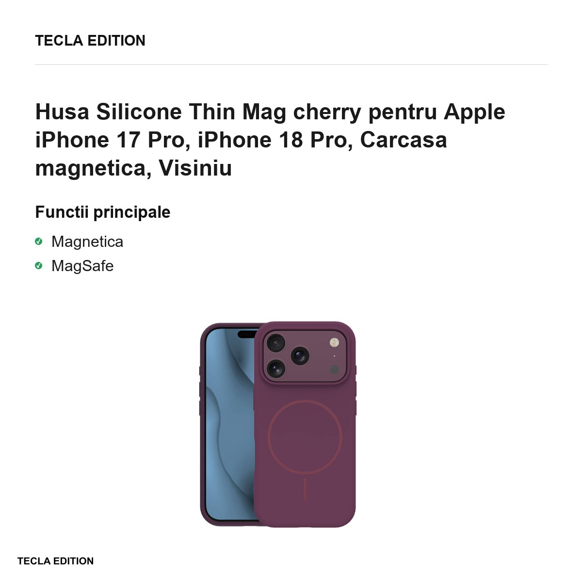 Husa Silicone Thin Mag cherry pentru Apple iPhone 17 Pro, iPhone 18 Pro, Carcasa magnetica, Visiniu [1]