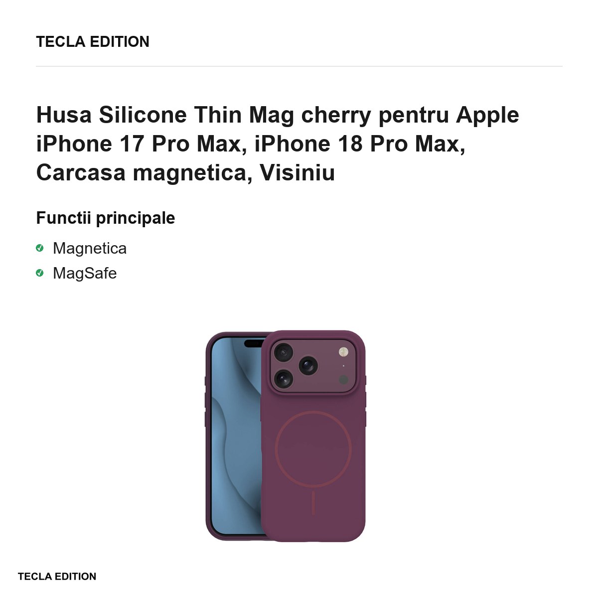 Husa Silicone Thin Mag cherry pentru Apple iPhone 17 Pro Max, iPhone 18 Pro Max, Carcasa magnetica, Visiniu [1]