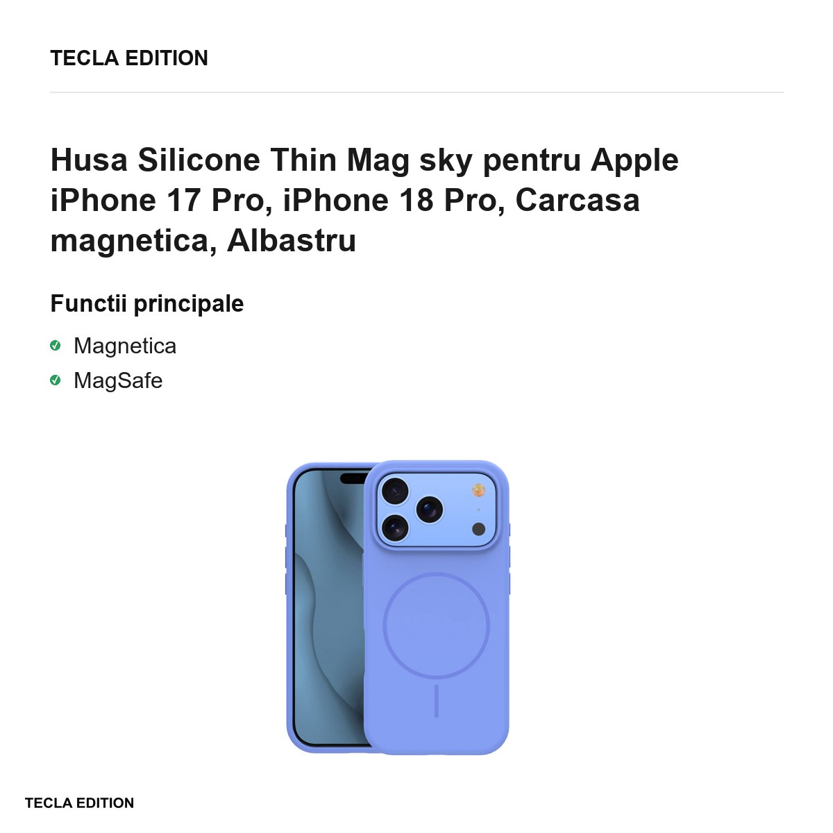 Husa Silicone Thin Mag sky pentru Apple iPhone 17 Pro, iPhone 18 Pro, Carcasa magnetica, Albastru [1]