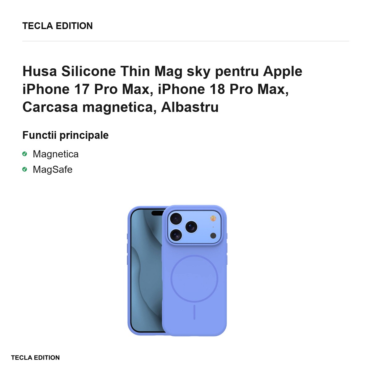 Husa Silicone Thin Mag sky pentru Apple iPhone 17 Pro Max, iPhone 18 Pro Max, Carcasa magnetica, Albastru [1]
