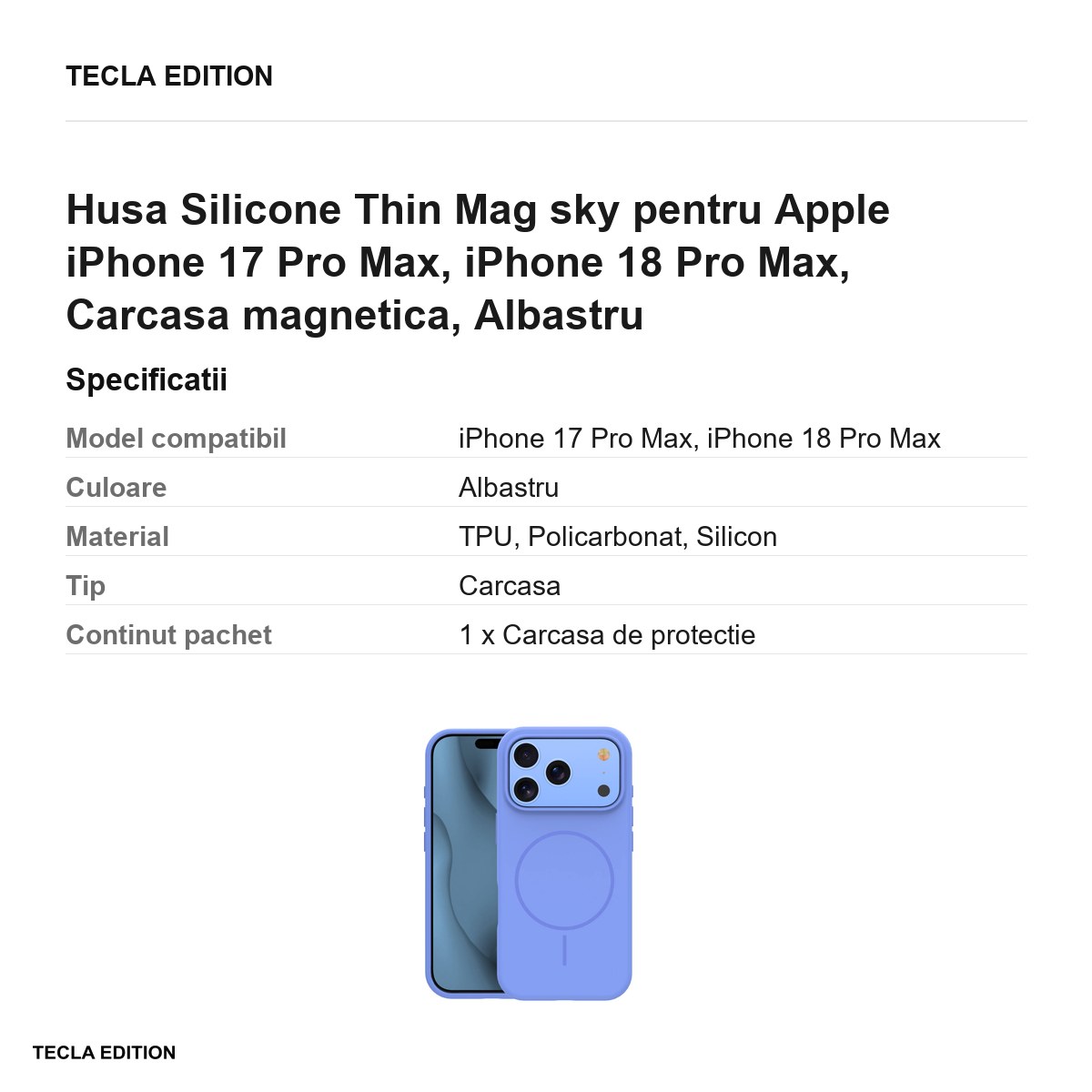Husa Silicone Thin Mag sky pentru Apple iPhone 17 Pro Max, iPhone 18 Pro Max, Carcasa magnetica, Albastru [2]