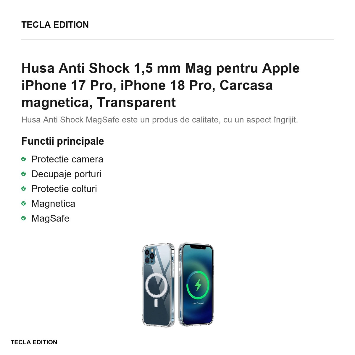 Husa Anti Shock 1,5 mm Mag pentru Apple iPhone 17 Pro, iPhone 18 Pro, Carcasa magnetica, Transparent [1]