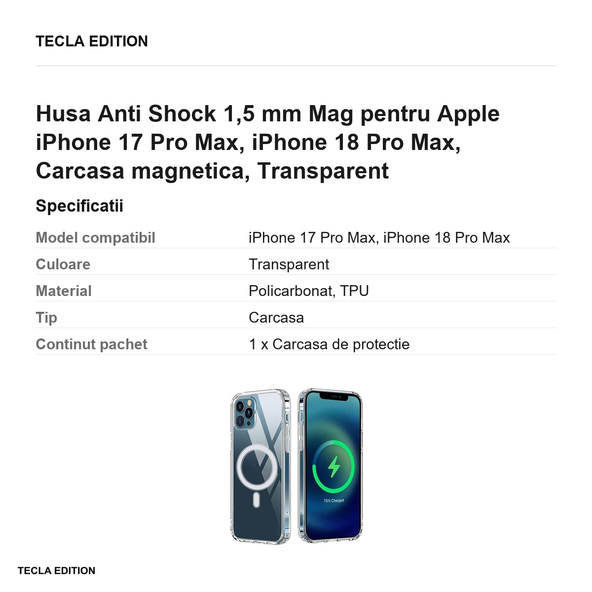Husa Anti Shock 1,5 mm Mag pentru Apple iPhone 17 Pro Max, iPhone 18 Pro Max, Carcasa magnetica, Transparent [2]