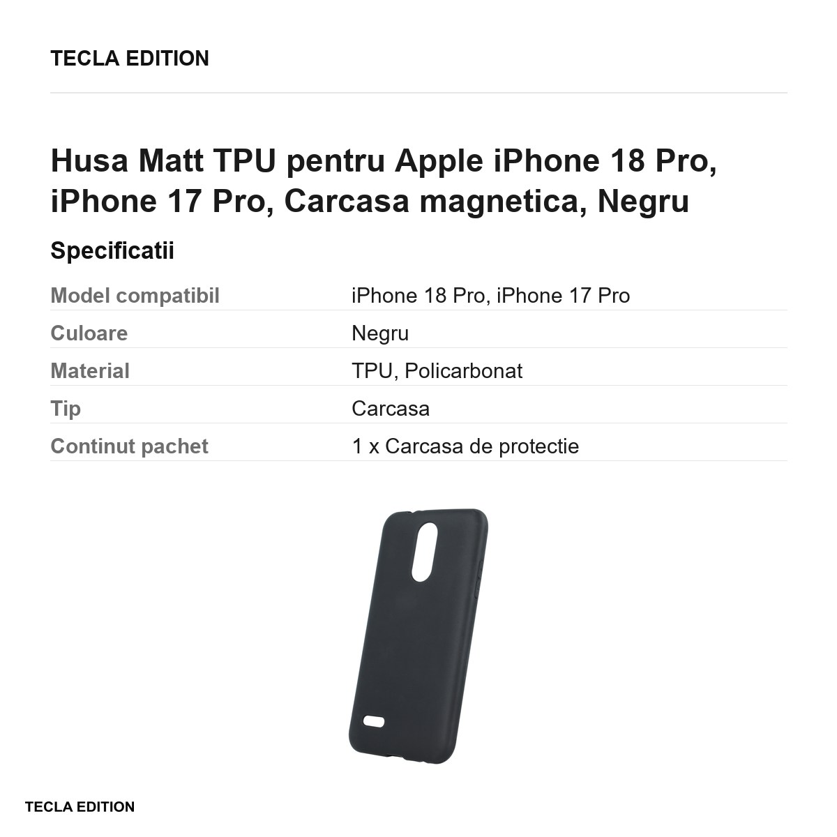 Husa Matt TPU pentru Apple iPhone 18 Pro, iPhone 17 Pro, Carcasa magnetica, Negru [2]