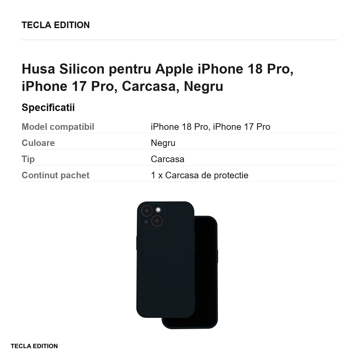 Husa Silicon pentru Apple iPhone 18 Pro, iPhone 17 Pro, Carcasa, Negru [2]