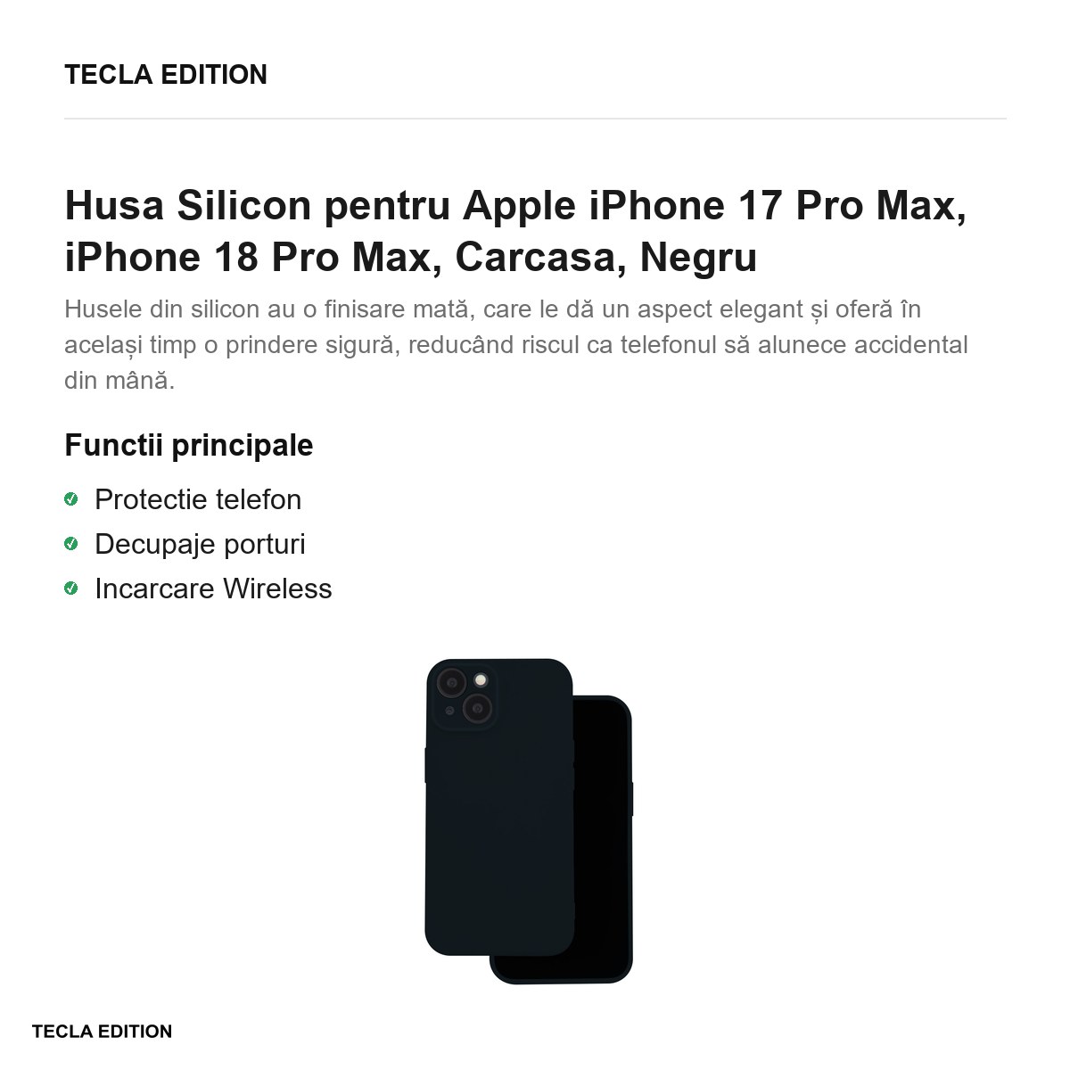 Husa Silicon pentru Apple iPhone 17 Pro Max, iPhone 18 Pro Max, Carcasa, Negru [1]