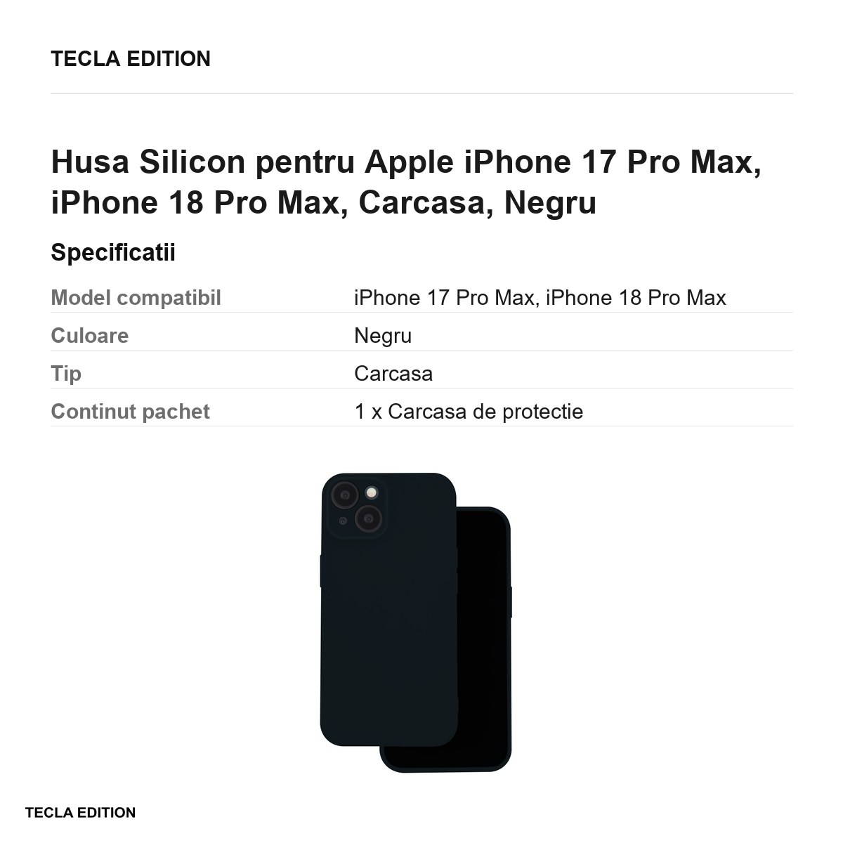 Husa Silicon pentru Apple iPhone 17 Pro Max, iPhone 18 Pro Max, Carcasa, Negru [2]